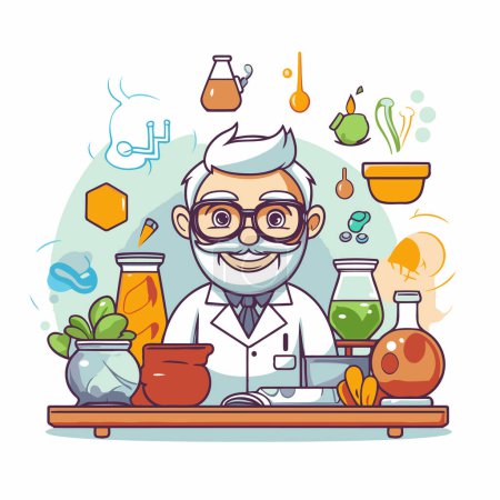 Illustration for Scientist in laboratory. Vector illustration in cartoon style on white background. - Royalty Free Image