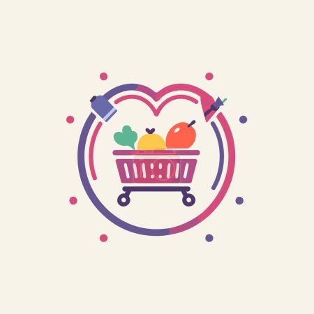 Illustration for Shopping cart with healthy food icon. Vector illustration in flat style - Royalty Free Image