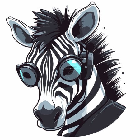 Illustration for Zebra head with headphones. Vector illustration of a zebra. - Royalty Free Image