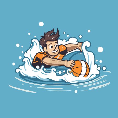 Illustration for Vector illustration of a man surfing in the sea. Cartoon style. - Royalty Free Image