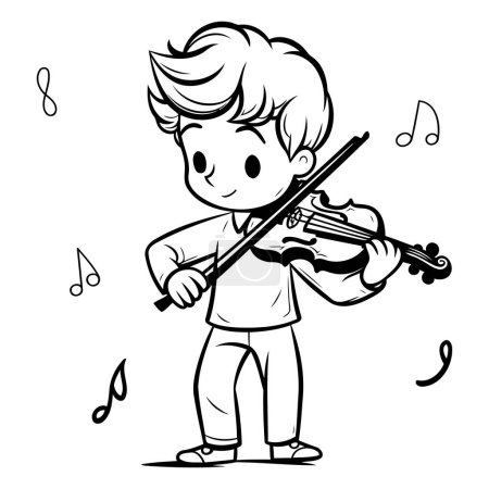 Téléchargez les illustrations : Garçon jouant du violon Illustration de bande dessinée en noir et blanc. Vecteur - en licence libre de droit