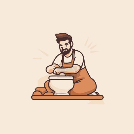 Illustration for Potter in apron making pottery. Vector illustration in cartoon style - Royalty Free Image