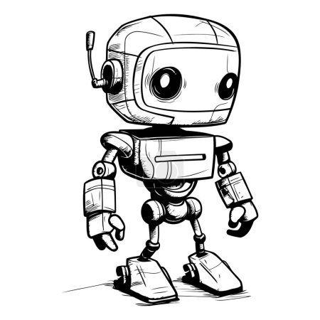 Ilustración de Robot de dibujos animados. Ilustración vectorial del robot. Robot blanco y negro. - Imagen libre de derechos
