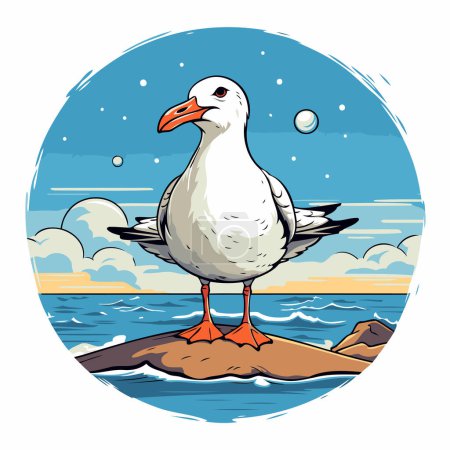 Illustration for Seagull in the sea on a rock. Vector illustration. - Royalty Free Image