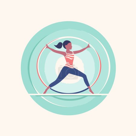 Téléchargez les illustrations : Fitness girl faire des exercices avec cerceau. Illustration vectorielle en style plat - en licence libre de droit