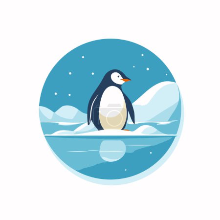 Téléchargez les illustrations : Pingouin sur glace flottante. Illustration vectorielle. Style plat. - en licence libre de droit
