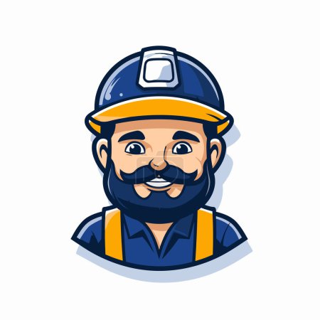 Téléchargez les illustrations : Illustration vectorielle d'un dessinateur moustachu portant un casque et un uniforme - en licence libre de droit