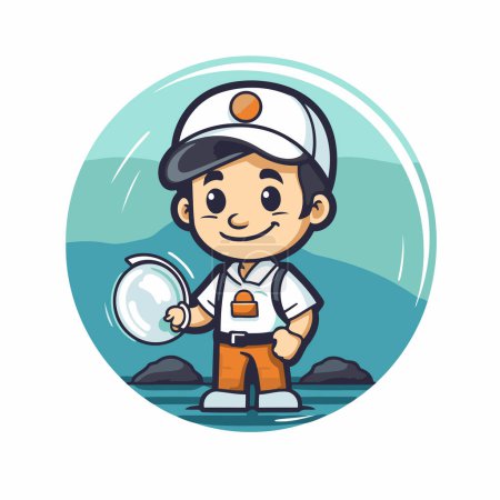 Illustration for Cute little boy holding a magnifying glass cartoon vector illustration. - Royalty Free Image