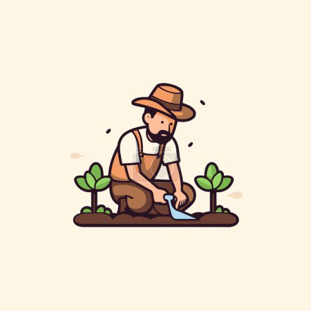 Vector illustration of gardener working in the garden. Flat style.