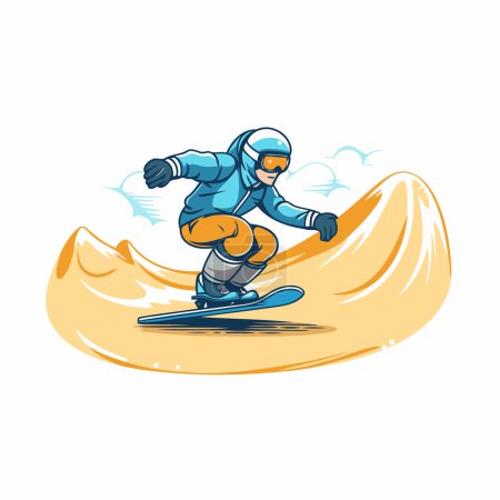 Téléchargez les illustrations : Snowboarder descend la colline. Illustration vectorielle isolée sur fond blanc. - en licence libre de droit