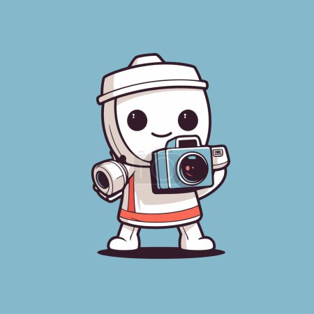 Téléchargez les illustrations : Mignon astronaute tenant une caméra. Illustration vectorielle dans le style dessin animé. - en licence libre de droit