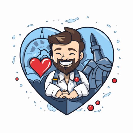 Illustration for Vector illustration of a cartoon astronaut in the form of a heart. - Royalty Free Image
