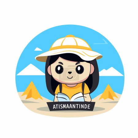 Illustration for A girl in a hat on the background of the desert. Vector illustration - Royalty Free Image