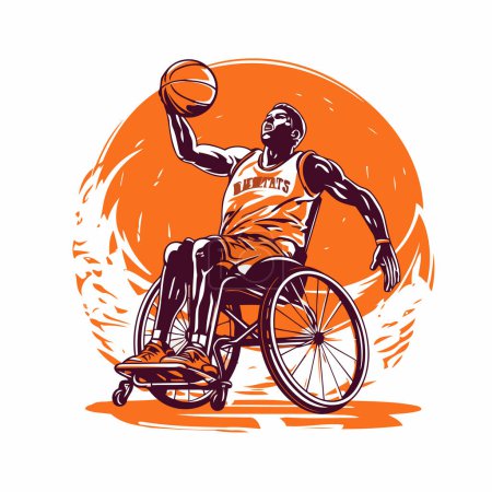 Téléchargez les illustrations : Un handicapé en fauteuil roulant jouant au basket. illustration vectorielle. - en licence libre de droit