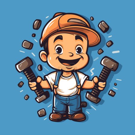 Illustration for Cartoon vector illustration of a boy with dumbbells and cap - Royalty Free Image