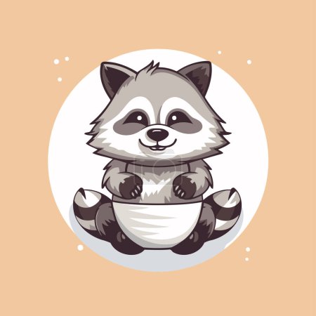 Illustration for Cute raccoon sitting in a bowl. Vector cartoon illustration. - Royalty Free Image