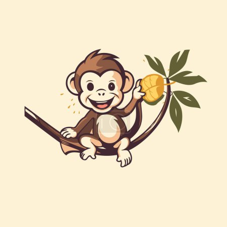 Téléchargez les illustrations : Illustration vectorielle de dessin animé de singe. Isolé sur fond blanc. - en licence libre de droit