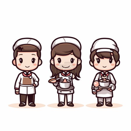 Illustration for Cute chef and cook cartoon characters vector illustration. Cartoon chef and cook characters. - Royalty Free Image