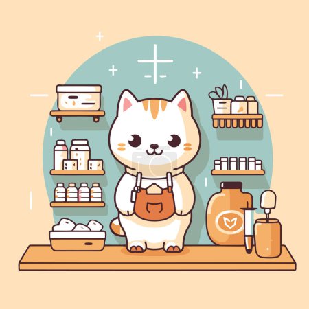 Illustration for Cat shop. Cute cartoon character. Vector illustration in flat style - Royalty Free Image