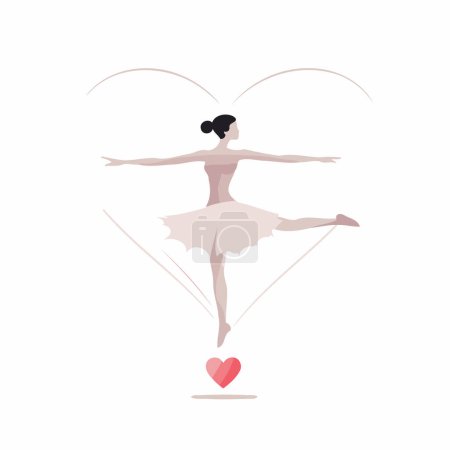 Ballet ballerina in a tutu with a heart on a white background