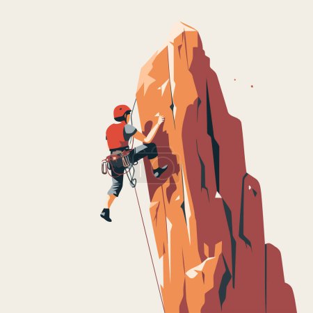Illustration for Climber climbs on the rock. Vector illustration in flat style. - Royalty Free Image