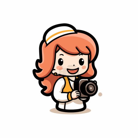 Illustration for Cute Photographer Girl Cartoon Mascot Character Vector Illustration Design - Royalty Free Image