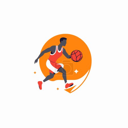 Illustration for Basketball player vector logo design template. Basketball player with ball. - Royalty Free Image