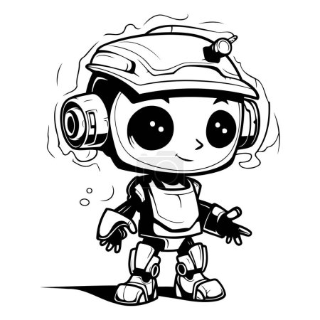Illustration for Black and White Cartoon Illustration of Cute Robot Comic Character for Coloring Book - Royalty Free Image