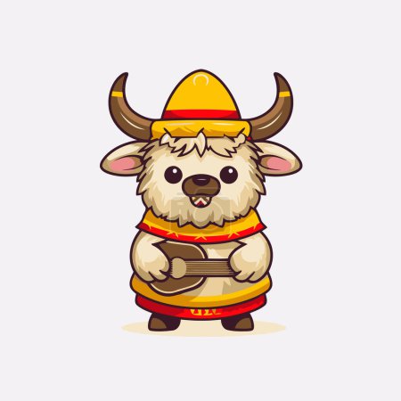 Téléchargez les illustrations : Bœuf signe zodiaque chinois mignon en costume traditionnel. illustration vectorielle. - en licence libre de droit
