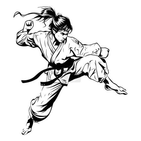 Taekwondo. Martial art. Black and white vector illustration