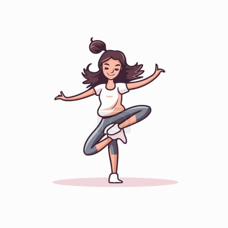Téléchargez les illustrations : Illustration vectorielle d'une fille dansant hip-hop. Isolé sur fond blanc. - en licence libre de droit
