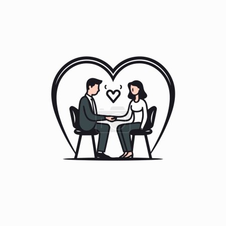 Téléchargez les illustrations : Homme et femme assis sur une chaise et tenant la main. Illustration vectorielle - en licence libre de droit