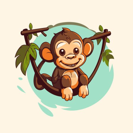 Ilustración de Lindo mono sentado en una hamaca. Dibujos animados vector ilustración. - Imagen libre de derechos