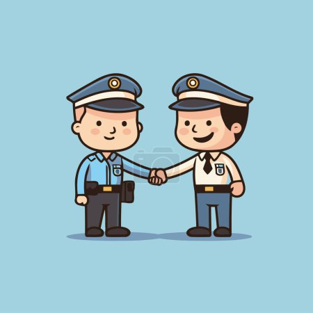 Téléchargez les illustrations : Un policier et une poignée de main. Illustration vectorielle de bande dessinée - en licence libre de droit