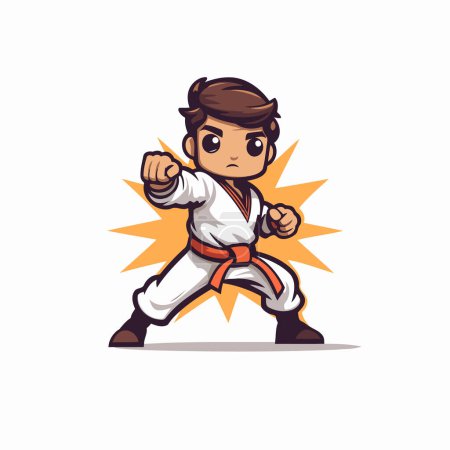 Illustration for Cartoon karate boy in kimono. Vector illustration. - Royalty Free Image