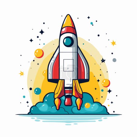 Illustration for Space rocket. Vector illustration in flat cartoon style. Isolated on white background. - Royalty Free Image