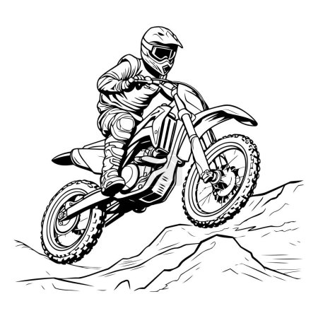 Téléchargez les illustrations : Motocross coureur sur la course. Illustration vectorielle. Monochrome. - en licence libre de droit