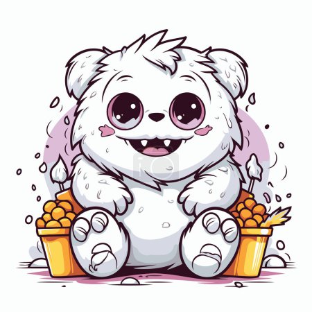 Illustration for Vector illustration of a cute cartoon panda sitting with a cup of coffee and ice cream - Royalty Free Image