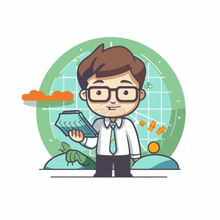 Illustration for Businessman holding a map. Vector flat cartoon illustration. Business concept. - Royalty Free Image