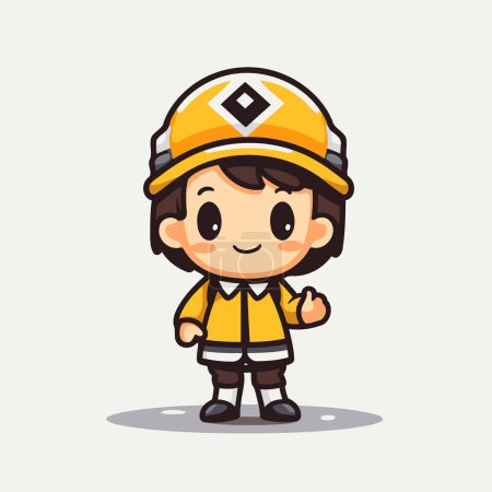 Téléchargez les illustrations : Pompier - Illustration vectorielle de personnage de mascotte de dessin animé mignon - en licence libre de droit