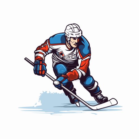Illustration for Ice hockey player vector illustration. Ice hockey player with the stick. - Royalty Free Image