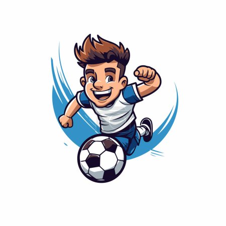 Téléchargez les illustrations : Joueur de football dessin animé avec ballon isolé sur fond blanc. Illustration vectorielle. - en licence libre de droit