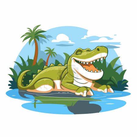 Illustration for Crocodile on the shore of the river. Vector illustration - Royalty Free Image