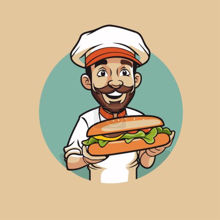 Illustration for Chef holding a hamburger. Vector illustration in cartoon style. - Royalty Free Image