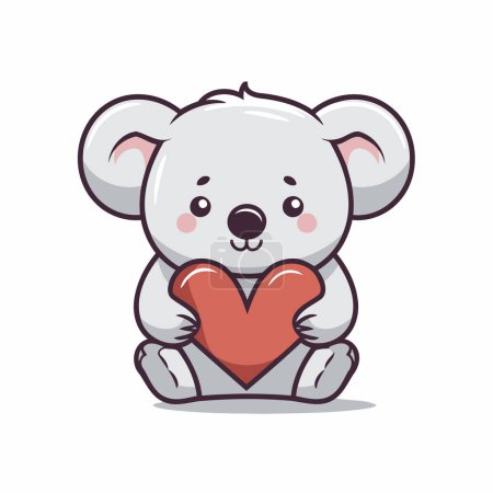 Téléchargez les illustrations : Mignon koala tenant coeur rouge personnage dessin animé vectoriel illustration conception graphique - en licence libre de droit