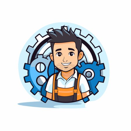 Illustration for Worker with gear icon. Vector illustration in a flat style. - Royalty Free Image