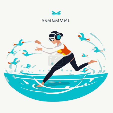 Illustration for Vector illustration of a surfer jumping into the water. Flat style design. - Royalty Free Image