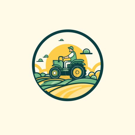 Téléchargez les illustrations : Modèle de conception de logo tracteur. Illustration vectorielle d'un tracteur sur le terrain. - en licence libre de droit
