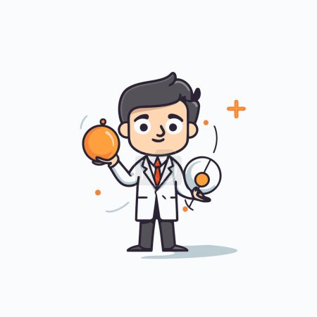 Illustration for Doctor holding a ball and a syringe. Vector illustration on white background. - Royalty Free Image