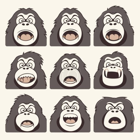 Illustration for Funny gorilla cartoon icons set. vector illustration eps10 graphic - Royalty Free Image